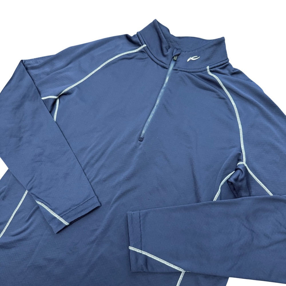 KJUS Diamond Fleece Half Zip Pullover Mens Size 50 M Navy Blue MG25-B01 Ski Golf